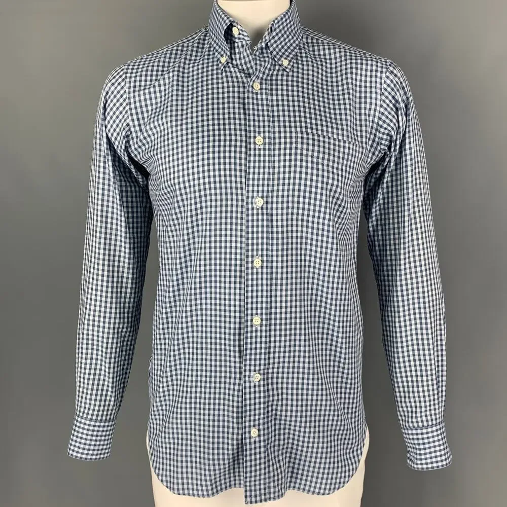 HAMILTON Size L Blue & Light Blue Gingham Long Sleeve Shirt